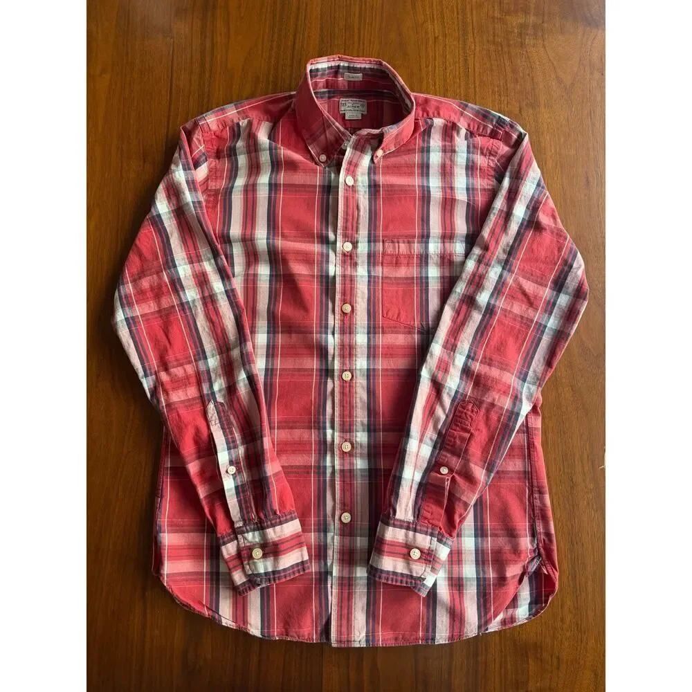 J.Crew Men's Slim Fit Red and Blue Plaid Cotton Button Down Shirt - Size S